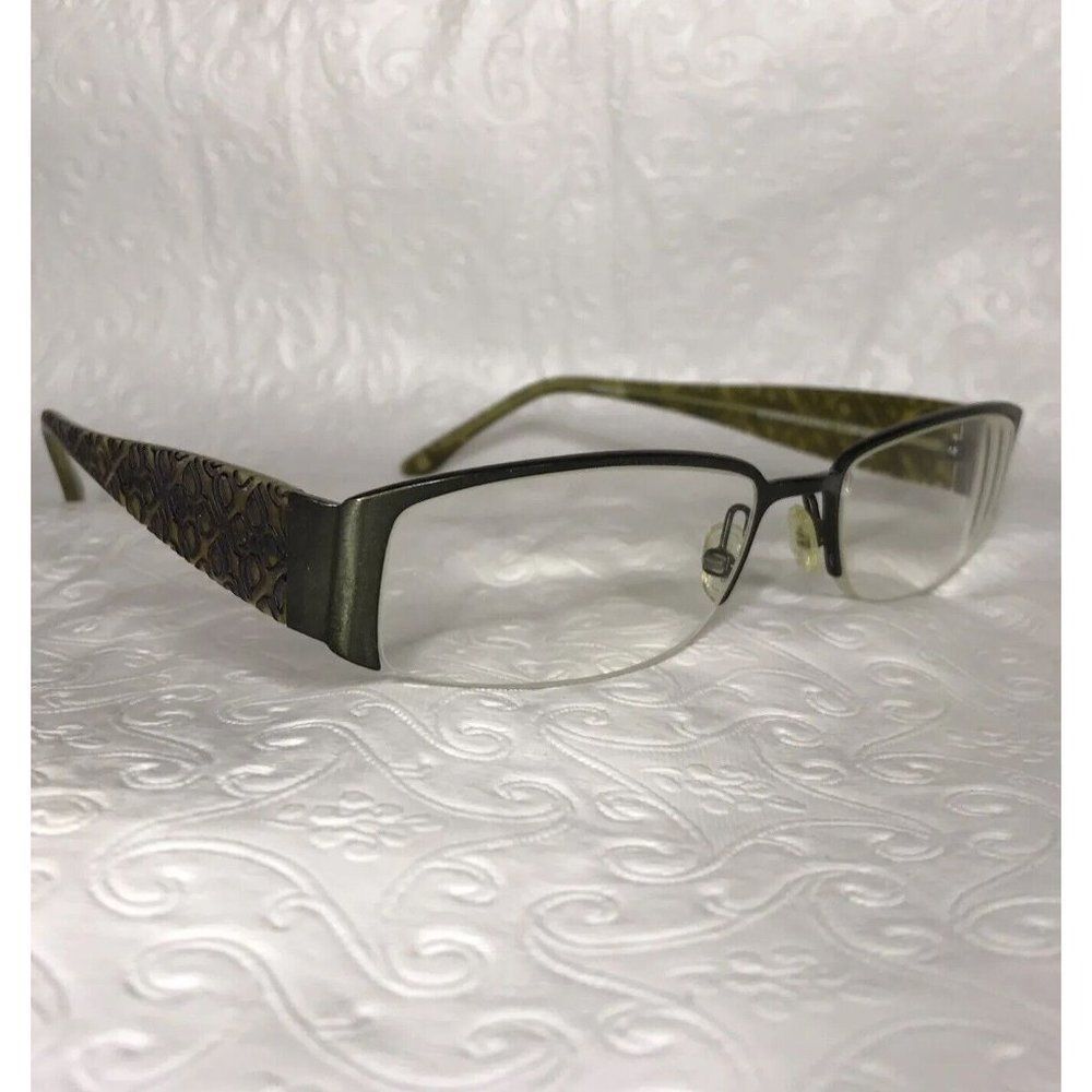 BCBG Max Azria Anjolie Eyeglass Frame Italy Half Rimless 53 17 135 Green Floral